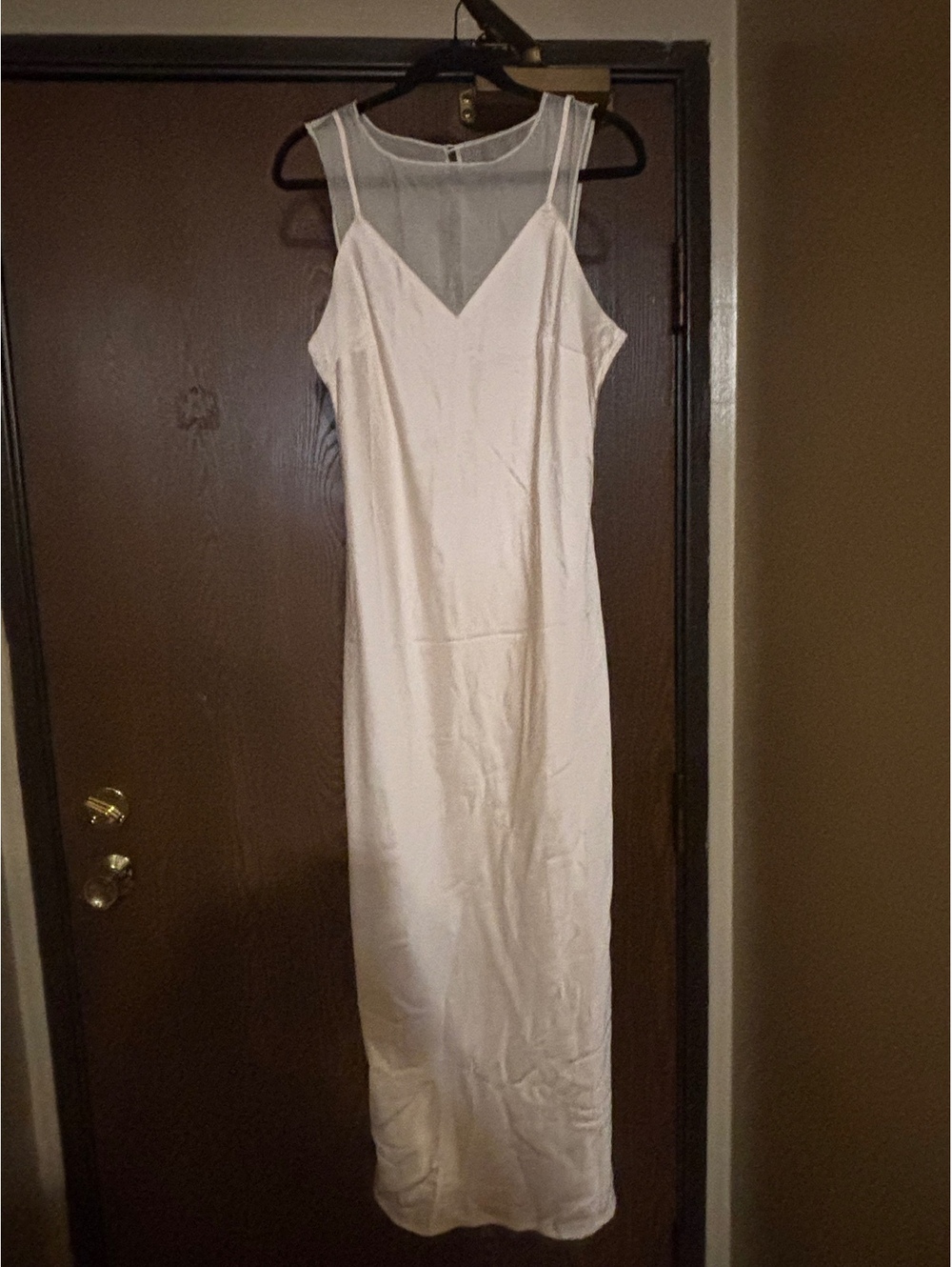 Cream sleeveless satin silky maxi formal dress